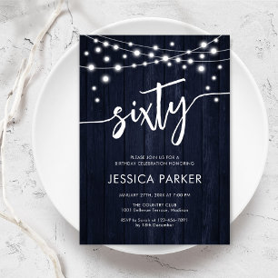 Convites Marinho White Rustic Wood 60th Festa de aniversári