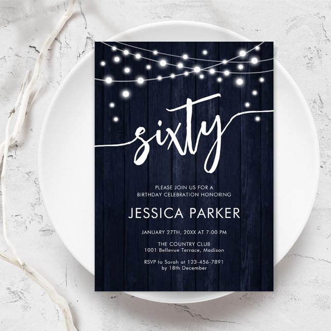 Convites Marinho White Rustic Wood 60th Festa de aniversári (Criador carregado)