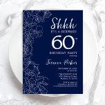 Convites Marinho White Surprise 60º aniversário<br><div class="desc">Marinho White Surprise 60th Aniversário. A design feminina moderna minimalista apresenta sotaques botânicos e letra de script de tipografia. Simples cartão de convite floral perfeito para uma festa surpresa na moda. Impressos convites Zazzle ou modelo de impressão digital instantânea para download.</div>