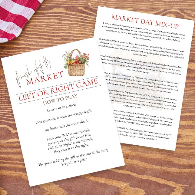 Convites Market Left Or Right Bridal Shower Game card (View of both sides)