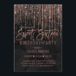 Convites Mármaco de pérolas Dourada de Rosa preto doce 16<br><div class="desc">Este convite de aniversário glamouroso e luxuoso dos Dezesseis é o design perfeito para o evento especial de sua jovem adolescente. Apresenta uma cortina de borda brilhante rosa dourada cintilante com tipografia falsa com brilho sobre um fundo elegante de mármore negro de pérolas. É um elegante, chic, trendy, e moderno...</div>