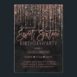 Convites Mármaco de pérolas Dourada de Rosa preto doce 16<br><div class="desc">Este convite de aniversário glamouroso e luxuoso dos Dezesseis é o design perfeito para o evento especial de sua jovem adolescente. Apresenta uma cortina de borda brilhante rosa dourada cintilante com tipografia falsa com brilho sobre um fundo elegante de mármore negro de pérolas. É um elegante, chic, trendy, e moderno...</div>