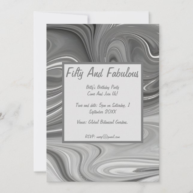 Convites Mármaco Líquido Cinquenta E Fabuloso Aniversário (Frente)