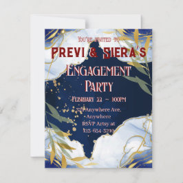 Convites Mármore Azul Escuro Com Dourado