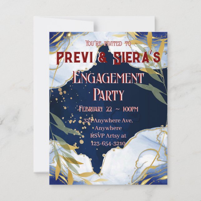 Convites Mármore Azul Escuro Com Dourado (Frente)