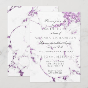Convites Mármore Branco Carrara Glitter Lilás Roxo Elegante