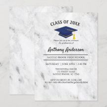 Mármore Branco Com Graduação De Boné Marinho Azul