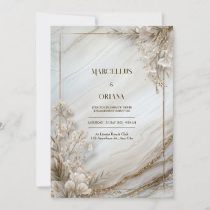 Convites Mármore Branco Dourado Casamento Botânico