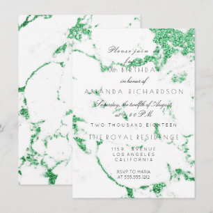 Convites Mármore Branco Grama Esmeralda Verde Brilho Aniver