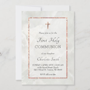 Convites mármore Branco Primeira Comunhão Sagrada