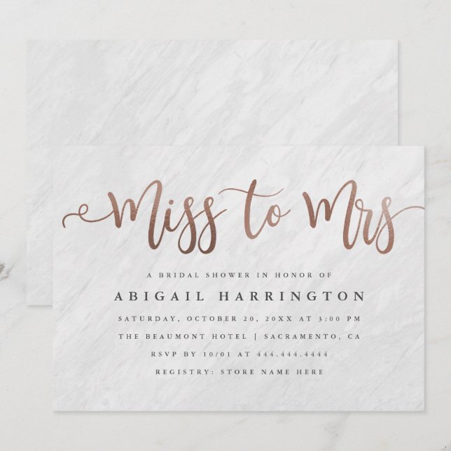 Convites Mármore chique & senhorita Dourado cor-de-rosa à (Frente/Verso)