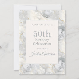 Convites Mármore Cinza Bege Claro Aniversário de 50 anos