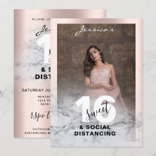 Convites Mármore cor-de-Rosa ouro, doce 16 Foto de anivers