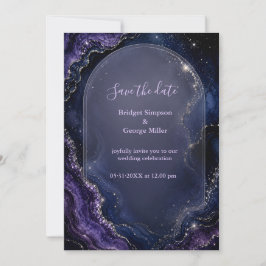 Convites Mármore de Ágata Galáxia Celestial Casamento