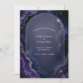Convites Mármore de Ágata Galáxia Celestial Casamento