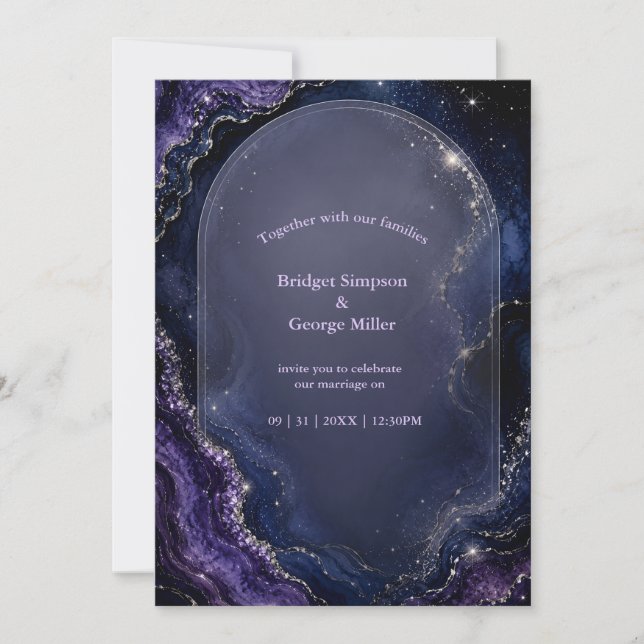 Convites Mármore de Ágata Galáxia Celestial Casamento (Frente)