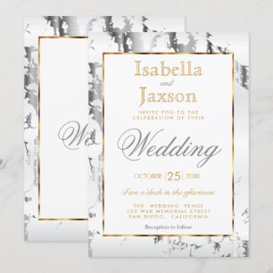 Convites Mármore de Prata, Dourado e Branco