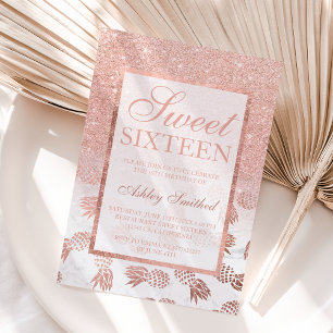 Convites Mármore do abacaxi rosa dourado Faux Sweet 16