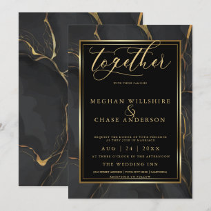 Convites Mármore Dourado preto Elegante moderno Barefoot Br