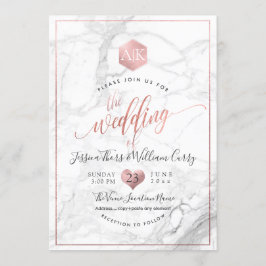 Convites Mármore PixDezines+Monograma+Faux RoseGold Honeyco