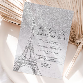 Convites mármore prateado da torre Eiffel Sweet 16