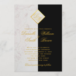 Convites Mármore Preto Branco Monograma Ouro Casamento Eleg