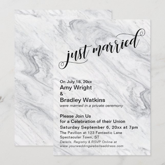 Convites Mármore Recém-Casados Celebração Pós-Casamento (Frente/Verso)