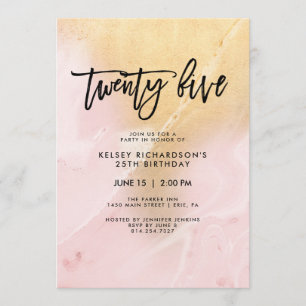 Convites Mármore Rosa e Dourado   Festa de aniversário 25