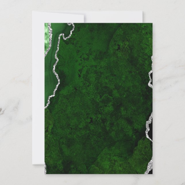 Convites Mármore Verde Floresta Glamouroso Brilho Prata Chi (Frente)