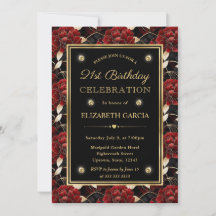 Mármore Vermelho Preto e Dourado Floral 21º Aniver