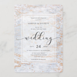 Convites Mármores Modernos em Azul Posto com Casamento de C