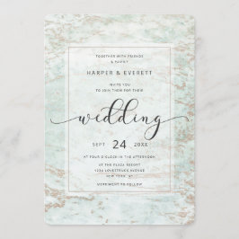Convites Mármores Modernos em Mint com Bodas de Ouro Rosa