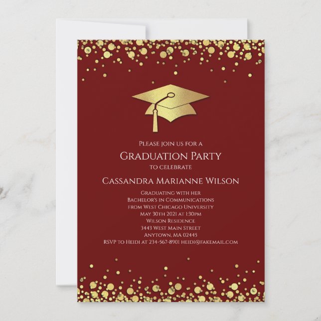 Convites Maroon and Gold Graduation (Frente)