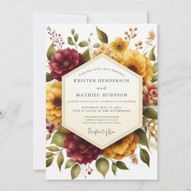 Convites Maroon Bloom Harvest Wedding (Frente)