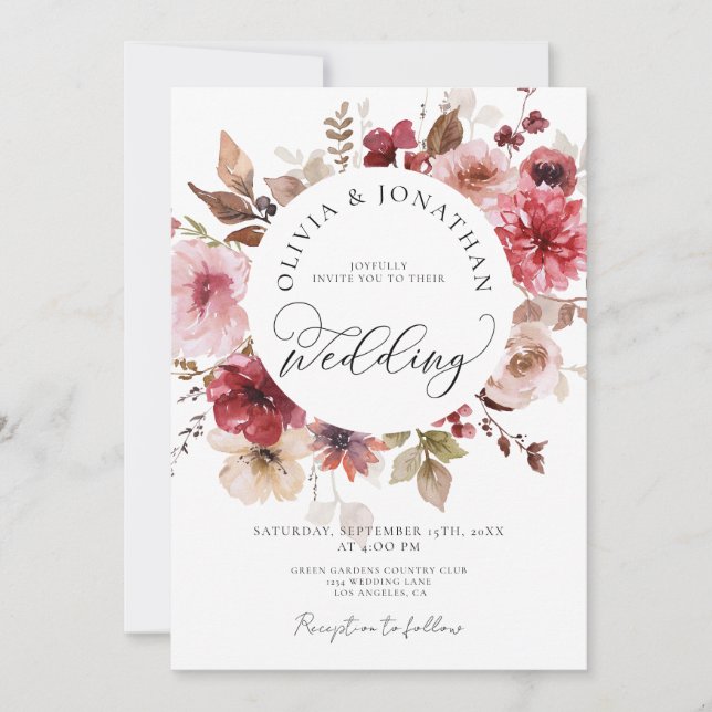 Convites Maroon Blush Cai Tudo em 1 Orçamento Código QR Cas (Frente)