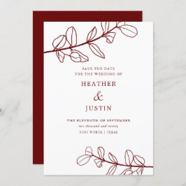 Convites Maroon Burgundy Foliage Modern Salve a Data