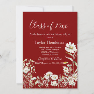Convites Maroon & Daisy Photo Greenery Graduation