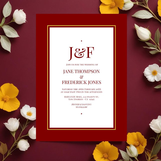 Convites Maroon e Casamento Amarelo (Maroon and Yellow Wedding Invitation)