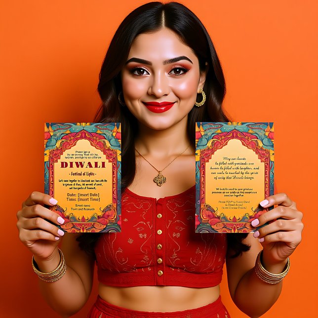 Convites Maroon e Diwali Radiance verde (Maroon and green Diwali Radiance Invitation)