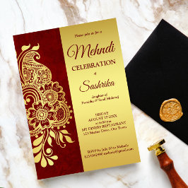 Convites Maroon e gold paisley mehndi
