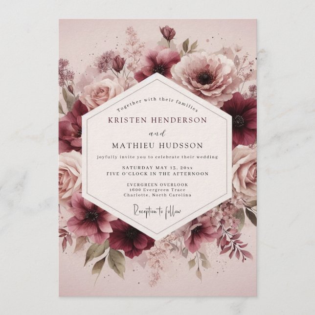 Convites Maroon Ethereal Bloom Wedding (Frente)
