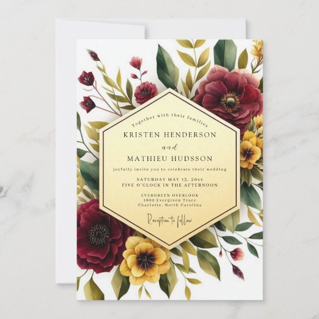 Convites Maroon Floral Autumn Romance Wedding (Frente)