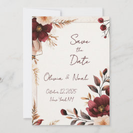 Convites Maroon Floral Salvar a Data