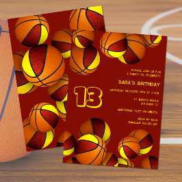 Convites maroon gold basketball crianças aniversário de esp