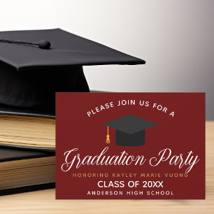 Convites Maroon Graduation Typografia Custom School Party