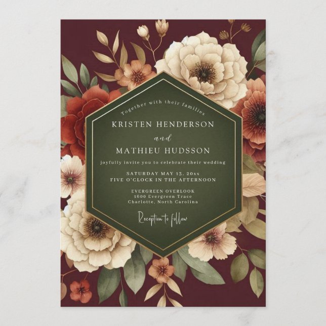 Convites Maroon Lush Autumnal Wedding (Frente)