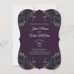 Convites Maroon Mauve, Casamento Elegante Floral Roxo Escur