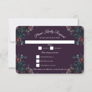 Convites Maroon Mauve, Casamento Elegante Floral Roxo Escur