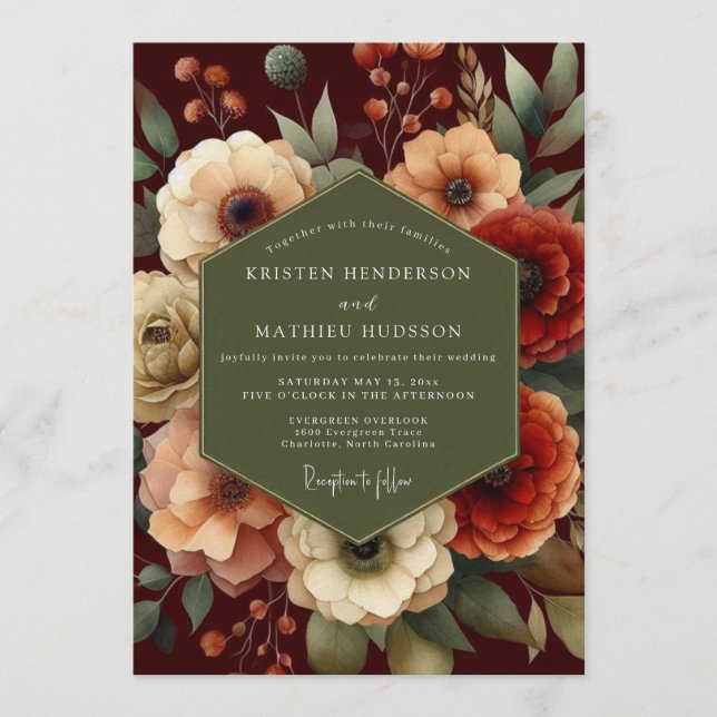 Convites Maroon Moody Autumnal Wedding (Frente)