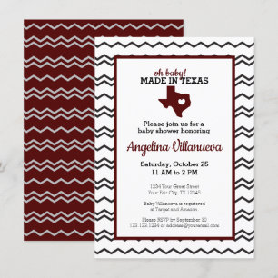 Convites Maroon Oh Baby! Chevron Made in Texas Chá